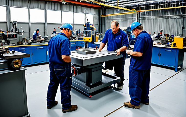 기계가공 이직 후 느낀 점 - Collaborative Machining Floor**

"A brightly lit, bustling machine shop floor, several machinists co...