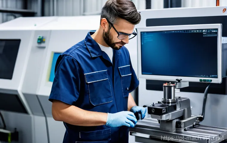 기계가공 실무 과정 교육 프로그램 - **Prompt 1: Modern CNC Machining with Expert Operator**
    A skilled male technician, in his mid-30...