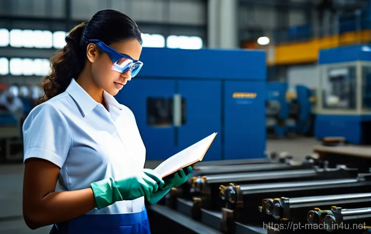 기계가공 현업 업무 일지 작성법 - A skilled Brazilian industrial operator, male or female, wearing a clean, professional work uniform,...