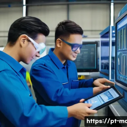 기계가공 CNC 자동화 장비 트렌드 - A modern CNC machine workshop scene showcasing a diverse team of operators interacting with an advan...