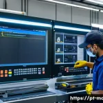 기계가공 직업 전망 분석 - A modern industrial workshop featuring advanced CNC milling machines in operation, with skilled Braz...